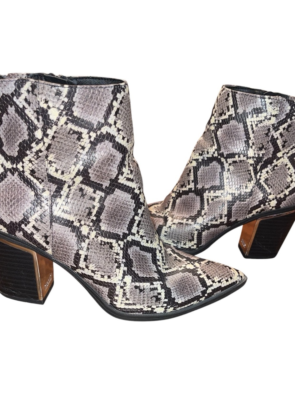 Circus by Sam Edelman Faux Snakeskin Pointed Toe Ankle Booties Sz 8 Block Heel